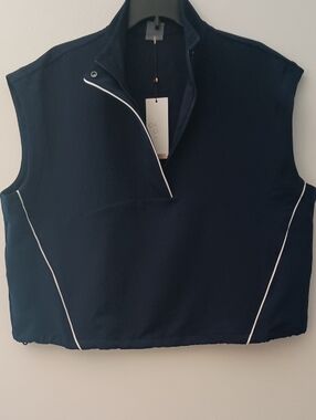 CALIA by Carrie Underwood Navy Sleeveless Zip-Front Golf Tank with White Piping